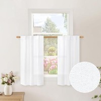 Bgment Short Linen Curtains 36 Inch Length For Kitchen Cafe Rod Pocket White Half Window Drapes Light Filtering For Bathroom Ri