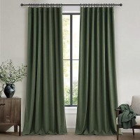 Qjmydeco Back Tab Dark Olive Green Curtains 120 Inch Long 2 Panels Set For Living Room Bedroom Rod Pocketpleated Light Blockin