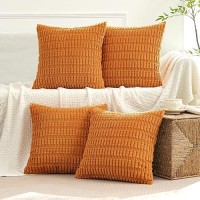 Miulee Fall Pack Of 4 Burnt Orange Corduroy Decorative Throw Pillow Covers 18X18 Inch Soft Boho Striped Pillow Covers Modern Far