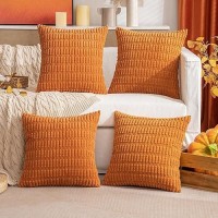 Miulee Fall Pack Of 4 Burnt Orange Corduroy Decorative Throw Pillow Covers 18X18 Inch Soft Boho Striped Pillow Covers Modern Far