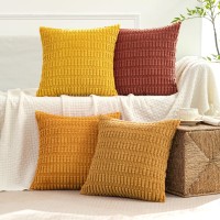 Miulee Fall Pack Of 4 Orange Yellow Corduroy Decorative Throw Pillow Covers 18X18 Inch Soft Boho Striped Pillow Covers Modern Fa