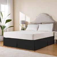 Miye Pleated Waffle Weave Bed Skirt Tailored Dust Ruffle 18 Inch Drop Easy Fit Machine Washable Black Queen 18 Drop