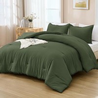 Andency Olive Green California King Comforter Set - 7 Pieces Dark Green Cal King Bedding Comforter Sets  Summer Plain Soft Lightweight Comforter With Fitted Sheets  Flat Sheets  Pillowcases & Shams