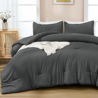 Andency Dark Grey Comforter For Queen Size Bed - 7 Pieces Gray Bed In A Bag Queen Bedding Comforter Sets  Summer Plain Soft Lightweight Comforter With Fitted Sheets  Flat Sheets  Pillowcases & Shams