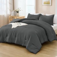 Andency Dark Grey Comforter For Queen Size Bed - 7 Pieces Gray Bed In A Bag Queen Bedding Comforter Sets  Summer Plain Soft Lightweight Comforter With Fitted Sheets  Flat Sheets  Pillowcases & Shams