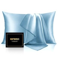 Infiixso Mulberry Silk Pillowcase For Hair And Skin  Silk Pillow Cases Queen Size With Hidden Zipper 20X30 Inches  Super Smooth And Soft Cooling Pillow Cases For Hot Sleepers(Light Blue  1 Pack)