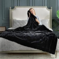 Cozy Bliss Faux Fur Throw Blanket For Couch Cozy Warm Plush Striped Blanket For Sofa Bedroom Living Room 90 90 Inches Black