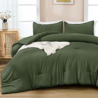 Andency Olive Green Comforter Queen Size - 7 Pieces Dark Green Bed In A Bag Queen Bedding Comforter Sets  Summer Plain Soft Lightweight Comforter With Fitted Sheets  Flat Sheets  Pillowcases & Shams