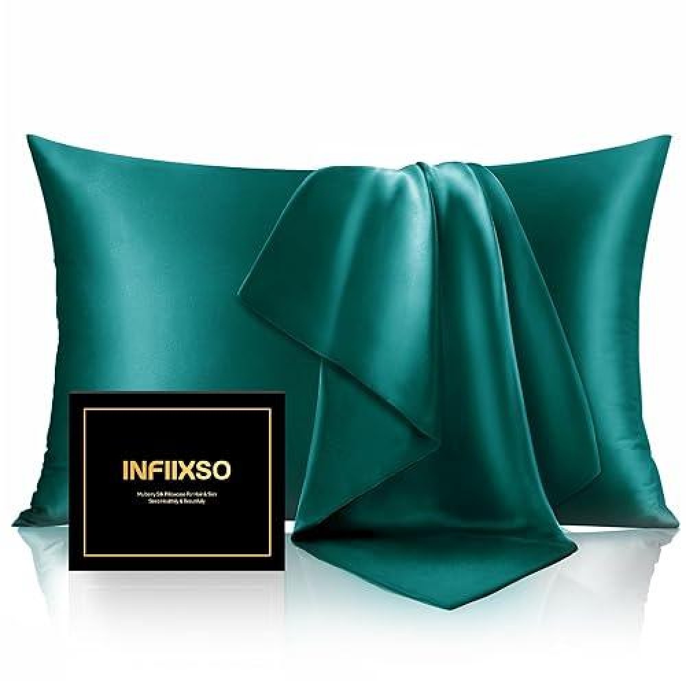 Infiixso Mulberry Silk Pillowcase For Hair And Skin  Silk Pillow Cases Standard Size Set Of 2 With Hidden Zipper 20X26 Inches  Ultra Smooth And Soft Cooling Pillow Cases For Hot Sleepers(Teal 2 Pack)