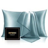 Infiixso Mulberry Silk Pillowcase For Hair And Skin  Silk Pillow Cases Standard Size Set Of 2 With Hidden Zipper 20X26 Inches  Smooth And Soft Cooling Pillow Cases For Hot Sleepers(Haze Blue 2 Pack)