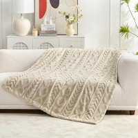 Cozy Bliss Faux Fur Throw Blanket For Couch Jacquard Fuzzy Plush Soft Thick Winter Throw Blanket For Sofa Bed Living Room Bedro