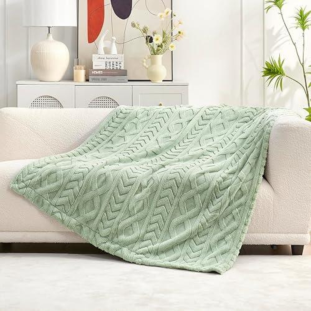 Cozy Bliss Faux Fur Throw Blanket For Couch Jacquard Fuzzy Plush Soft Thick Winter Throw Blanket For Sofa Bed Living Room Bedro