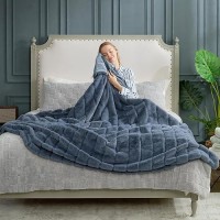 Cozy Bliss Faux Fur Throw Blanket For Couch Cozy Warm Plush Striped Blanket For Sofa Bedroom Living Room 90 90 Inches Blue