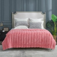 Cozy Bliss Faux Fur Throw Blanket For Couch Cozy Warm Plush Striped Blanket For Sofa Bedroom Living Room 90 90 Inches Hot Pi