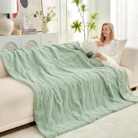 Cozy Bliss Faux Fur Throw Blanket For Couch Cozy Warm Plush Striped Blanket For Sofa Bedroom Living Room 90 90 Inches Green