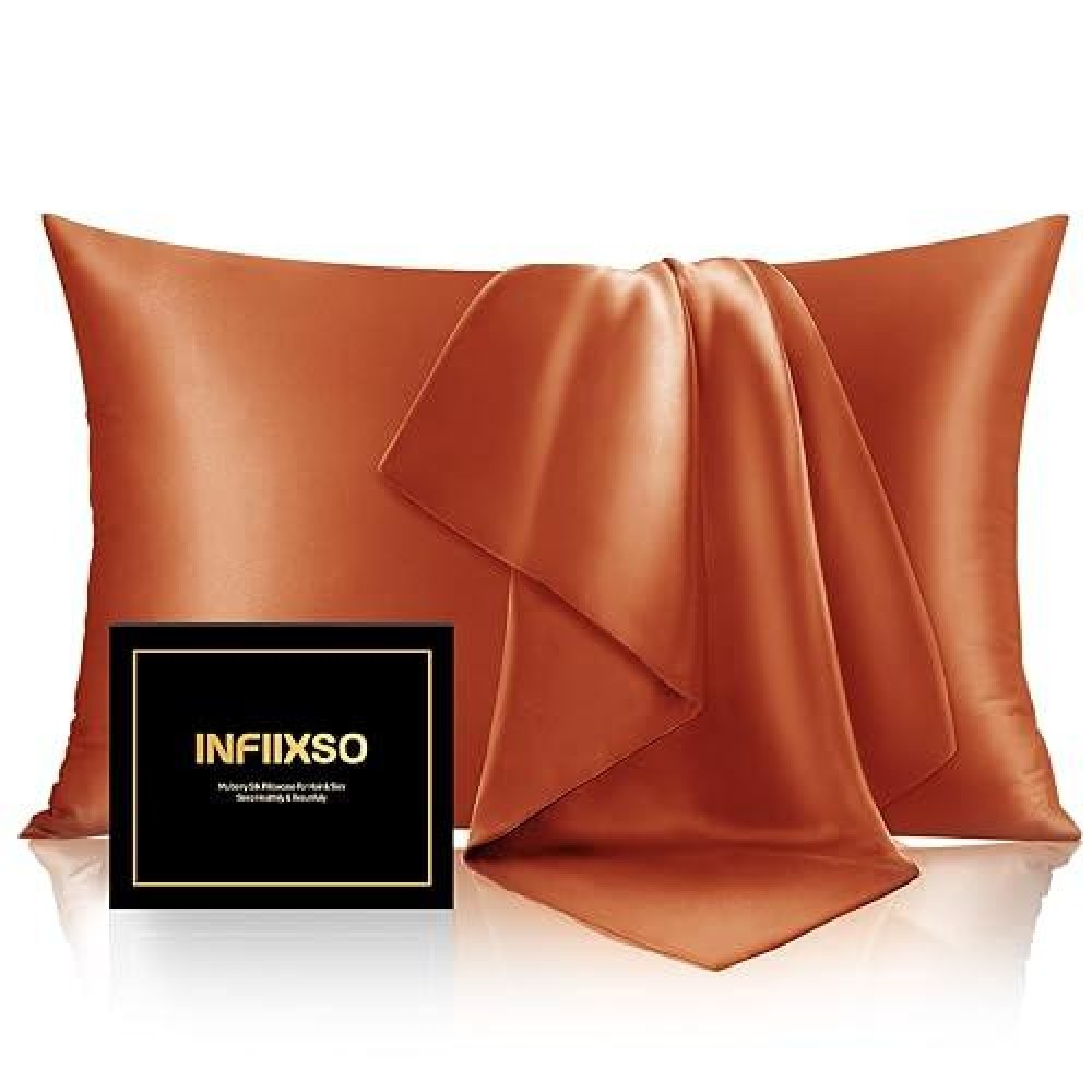 Infiixso Mulberry Silk Pillowcase For Hair And Skin  Silk Pillow Cases Queen Size With Hidden Zipper 20X30 Inches  Super Smooth And Soft Cooling Pillow Cases For Hot Sleepers(Orange  1 Pack)