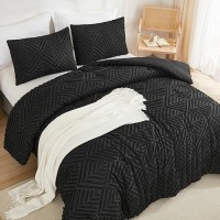 Andency Black California King Comforter Set 3 Pieces Black Boho Bedding Set Collections Farmhouse Tufted Fluffy Bed Set For