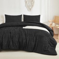 Andency Black California King Comforter Set 3 Pieces Black Boho Bedding Set Collections Farmhouse Tufted Fluffy Bed Set For