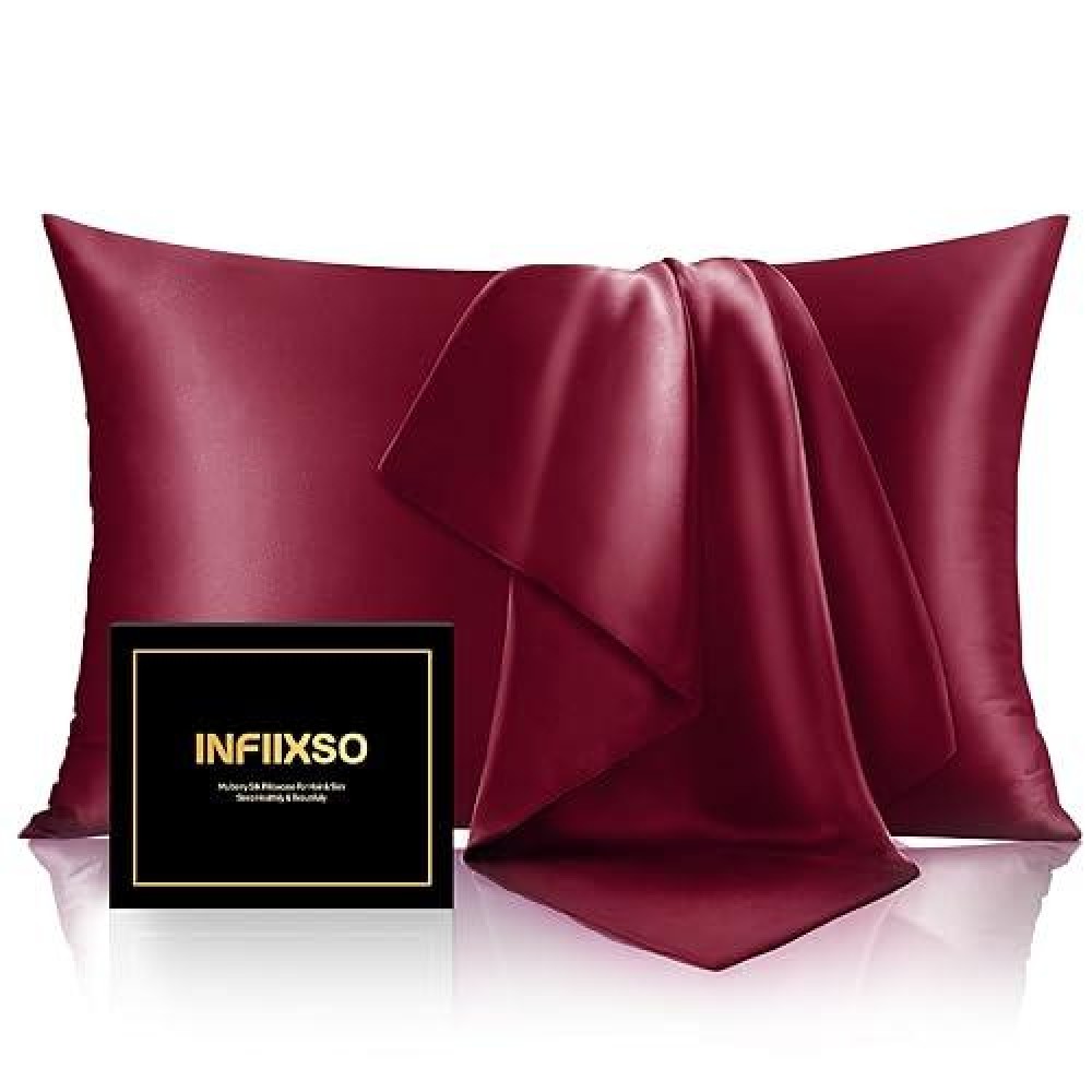 Infiixso Mulberry Silk Pillowcase For Hair And Skin  Silk Pillow Cases Queen Size Set Of 2 With Hidden Zipper 20X30 Inches  Smooth And Soft Cooling Pillow Cases For Hot Sleepers(Burgundy  2 Pack)