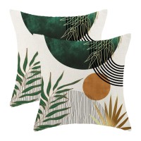 Yxuiyal Boho Pillow Covers 18X18 Set Of 2 Green Gold Throw Pillow Covers Outdoor Decorations Mid Century Bohemian Style Tropical