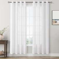 White Sheer Curtains 80 Inches Long For Living Room Bedroom 2 Panels Set Grommet Sunlight Filtering Semi Sheer Curtains Linen Bl