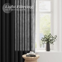 Linen Sheer Curtains 120 Inches Long 2 Panels Set Grommet Textured Light Filtering Black Boho Living Room Curtains Modern Minima