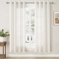 Natural Cream Semi Sheer Linen Curtains 72 Inch Length For Living Room Dining Neutral Grommet Light Filtering Curtains Textured