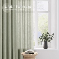 Sage Green Linen Sheer Curtains 120 Inch Length For Living Room 2 Panels Set Soft Thick Textured Grommet Semi Sheer Light Filter