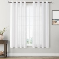 White Linen Curtains 63 Inch Length For Dining Room 2 Panels Set Grommet Short Kitchen Window Curtains Rustic Linen Textured Sem