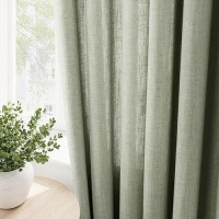 Sage Green Linen Sheer Curtains 102 Inch Length For Living Room 2 Panels Set Soft Thick Textured Grommet Semi Sheer Light Filter