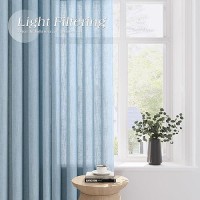 Blue Curtains 84 Inch Length 2 Panels Set For Bedroom 2 Panels Set Grommet Faux Linen Semi Sheer Light Filtering Curtains Dirty