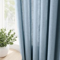 Blue Curtains 84 Inch Length 2 Panels Set For Bedroom 2 Panels Set Grommet Faux Linen Semi Sheer Light Filtering Curtains Dirty