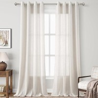 Nanspring Beige Semi Sheer Linen Curtains 120 Inches Long 2 Panels For Dining Room Earthy Tone Grommet Window Curtain Privacy Li