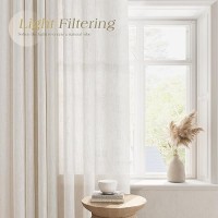 Nanspring Beige Semi Sheer Linen Curtains 120 Inches Long 2 Panels For Dining Room Earthy Tone Grommet Window Curtain Privacy Li