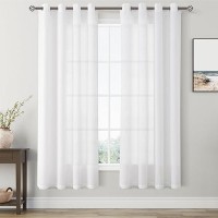 White Curtains 72 Inches Long For Living Room Bedroom 2 Panels Set Grommet Sunlight Filtering Semi Sheer Curtains Linen Blend So