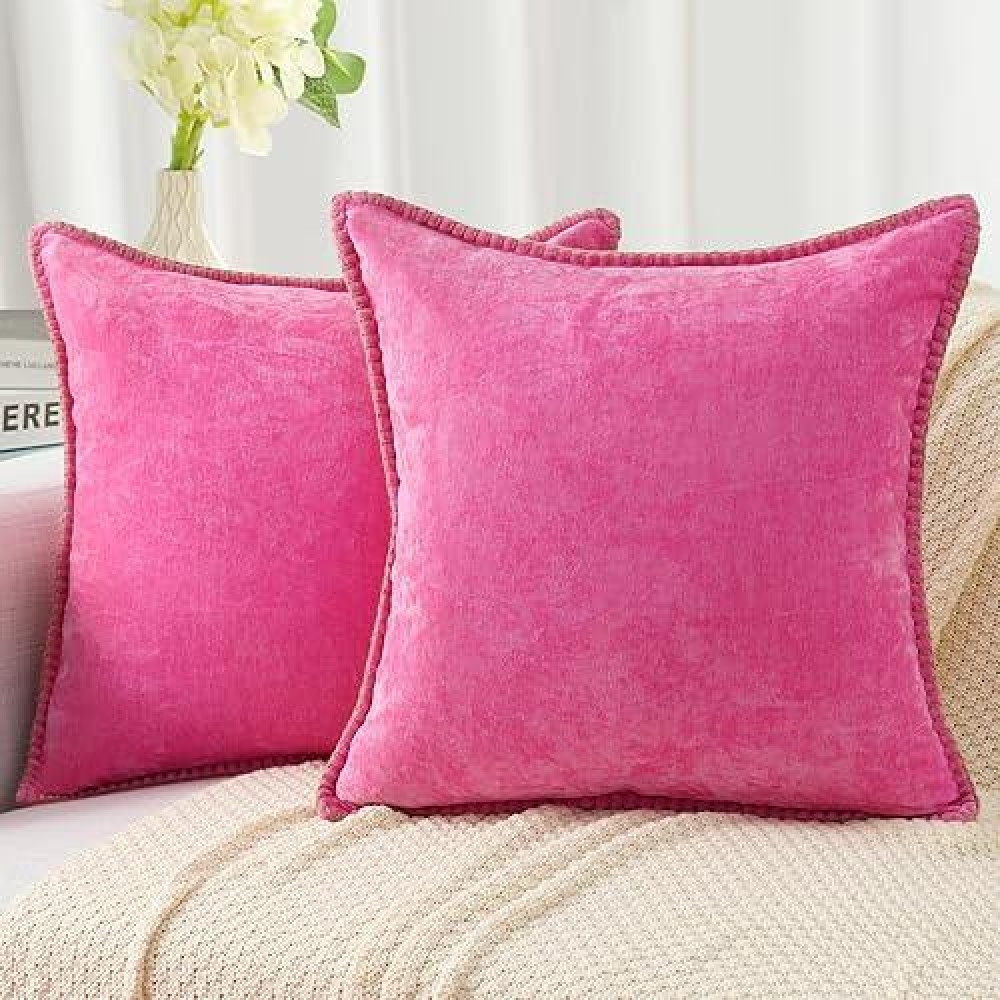 Decoruhome Chenille Soft Throw Pillow Covers 18X18 Set Of 2 Farmhouse Velvet Pillow Covers Decorative Square Pillow Covers Wit