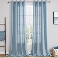 Blue Semi Sheer Curtains 96 Inches Long For Patio Door 2 Panels Set Grommet Textured Linen Light Reducing Drapes Dusty Blue Brea