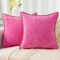 Decoruhome Chenille Soft Throw Pillow Covers 16X16 Set Of 2 Farmhouse Velvet Pillow Covers Decorative Square Pillow Covers Wit