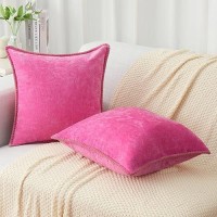 Decoruhome Chenille Soft Throw Pillow Covers 16X16 Set Of 2 Farmhouse Velvet Pillow Covers Decorative Square Pillow Covers Wit