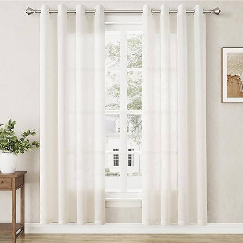 Natural Cream Semi Sheer Linen Curtains 78 Inch Length For Living Room Dining Neutral Grommet Light Filtering Curtains Textured