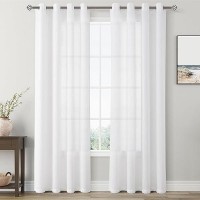 White Linen Curtains 84 Inch Length For Living Room 2 Panels Light Filtering Privacy Sheer Drapes Modern Farmhouse Thick Cotton