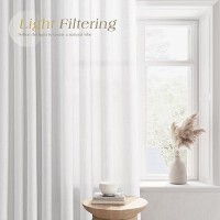 White Linen Curtains 84 Inch Length For Living Room 2 Panels Light Filtering Privacy Sheer Drapes Modern Farmhouse Thick Cotton