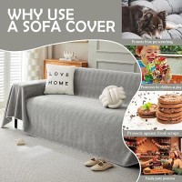 Handontime Couch Slipcovers For Sofas Dark Grey Couch Cover Sofa Cover For Dogs Boho Pet Couch Protector With Tassel Couch Throw