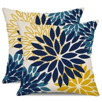 Dfxsz Blue Yellow Flower Pillow Covers 24X24 Inch Set Of 2 Outdoor Throw Pillows Outdoor Waterproof Decor For Living Room Sofa P