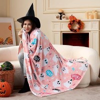 Joiedomi Halloween Throw Blanket Soft Plush Halloween Blanket Cute Pink Ghost Blanket Cozy Flannel Halloween Decoration Fo