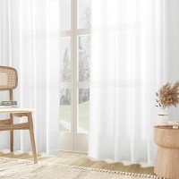 Joywell White Back Tab Rod Pocket Linen Curtains 102 Inches Long 2 Panels For Living Room Bedroom Neutral Boho Farmhouse Rustic