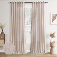 Joywell Oatmeal Back Tab Linen Curtains 102 Inches Long 2 Panels For Living Room Bedroom Neutral Boho Farmhouse Rustic Light Fil