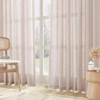 Joywell Oatmeal Back Tab Linen Curtains 102 Inches Long 2 Panels For Living Room Bedroom Neutral Boho Farmhouse Rustic Light Fil