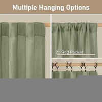 Lamit Sage Green Linen Curtains 63 Inch For Bedroom Light Filtering Neutral Semi Sheer Window Curtains Back Tab And Rod Pocket