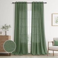 Joywell Olive Green Back Tab Linen Curtains 102 Inches Long 2 Panels For Living Room Bedroom Neutral Boho Farmhouse Rustic Light